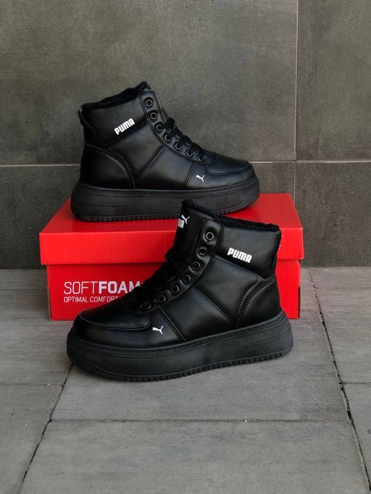 Кожаные черные зимние кроссовки Puma с мехом - стильно и тепло Пума