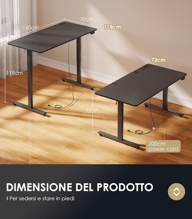 Biurko elektryczne 160 x 80 cm z portem ładowania typu C