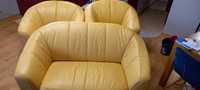 Zestaw wypoczynkowy skóra sofa i dwa fotele
