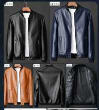 Куртка- бомбер мужская черный, синий, коричневый кожзам