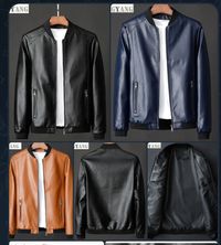 Куртка- бомбер мужская черный, синий, коричневый кожзам