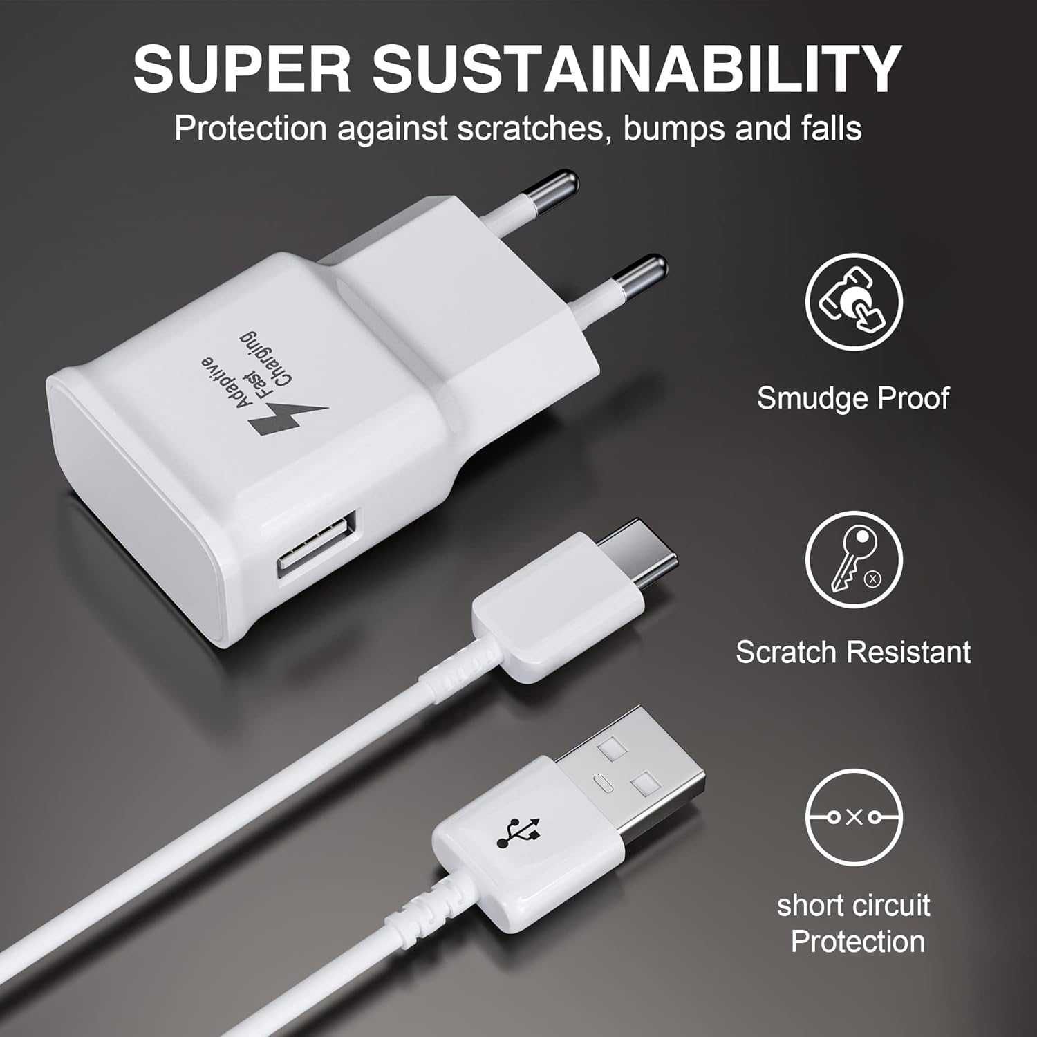 Ładowarka zasilacz z kablem USB C szybkie ładowanie UNIWERSALNA  biała