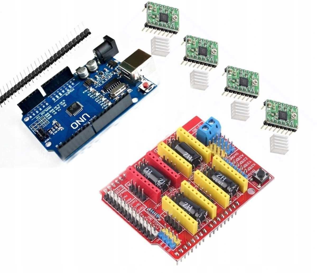 Zestaw CNC Shield V3 + Arduino UNO R3 + 4 Stepstiki A4988 + radiatory