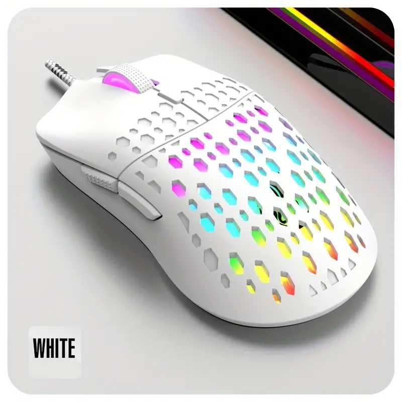 Rato gamer c/ fio preto ou branco, luzes RGB