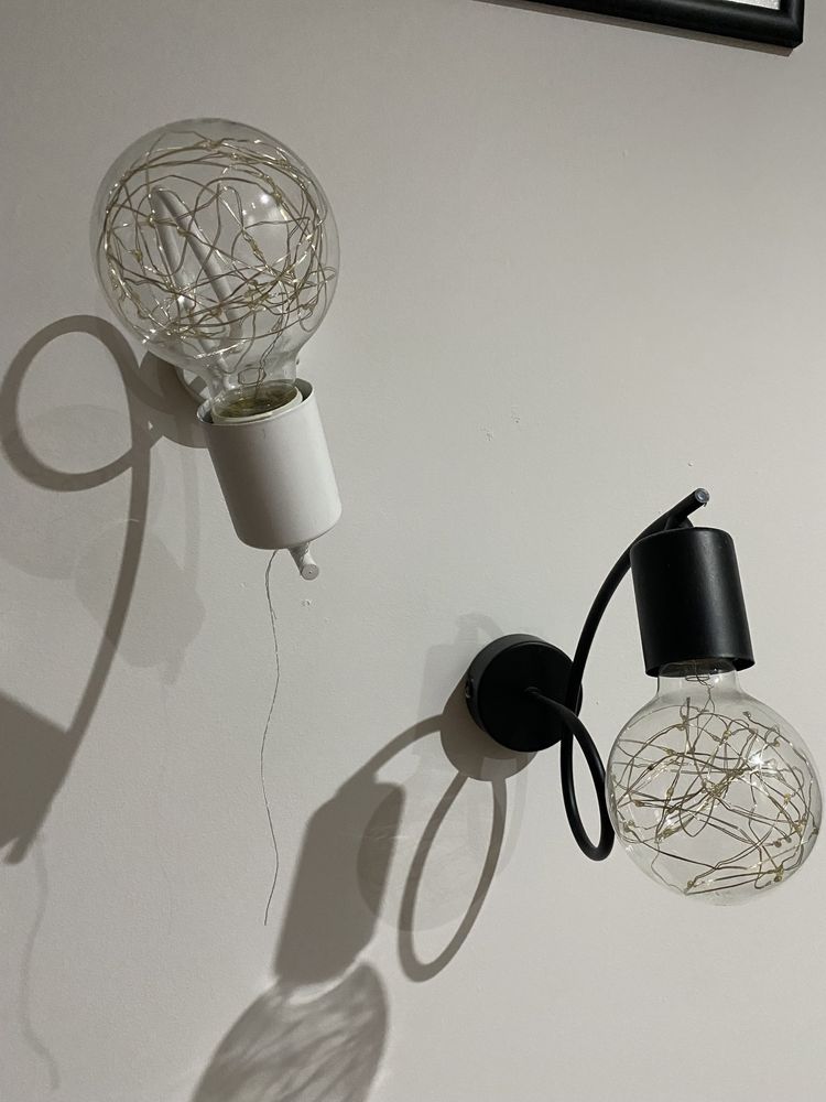 Lampa kinkiet loft-biała  2sztuki czarna + dodatkowe żarówki