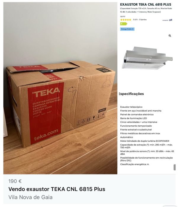 Vendo exaustor Teka CNL6815