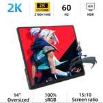 ZSUS 2160 x 1440 14-calowy przenośny monitor 2K 60 Hz
