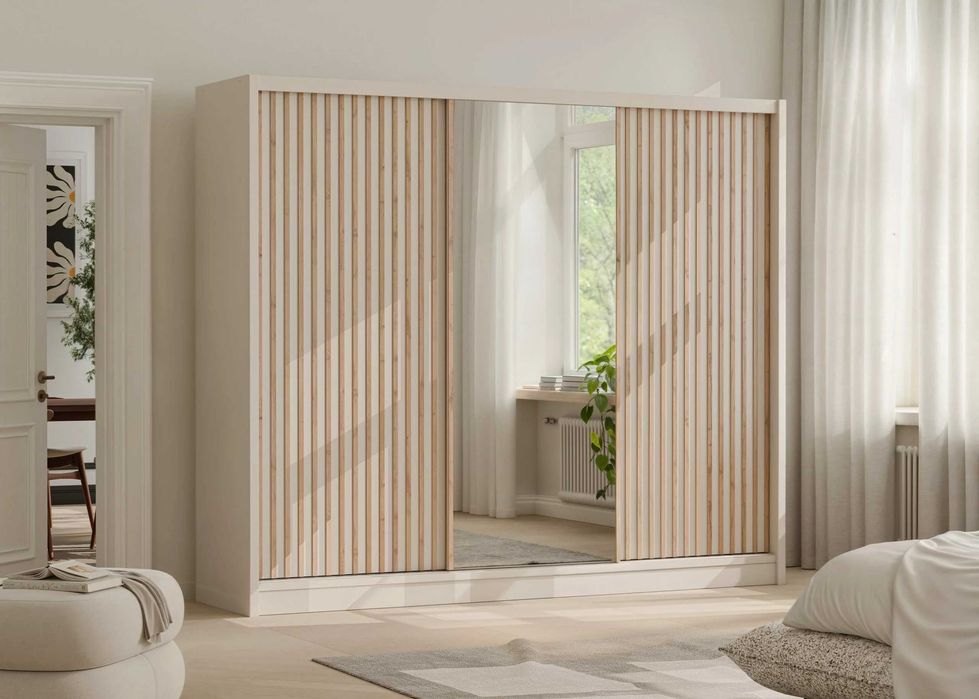 Szafa przesuwna London 250x215x61 (lamele,lustro,szuflady) 3-kolory