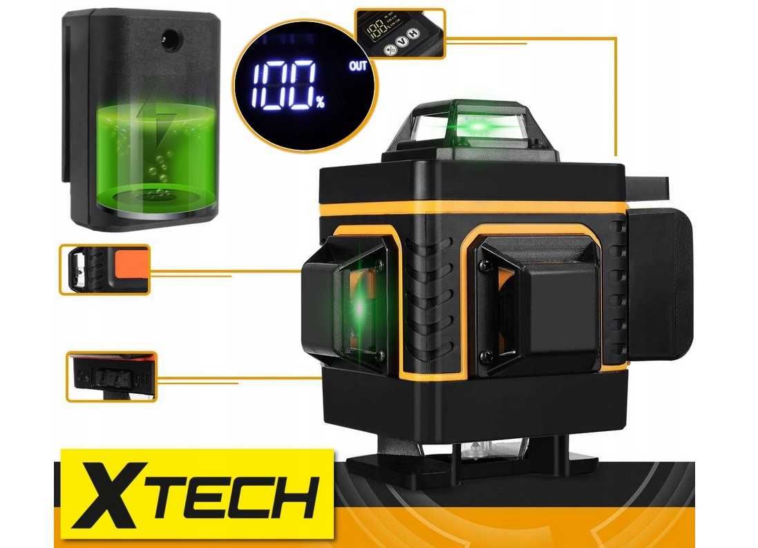 Nowa POZIOMICA LASEROWA XTECH 360° Laser Krzyżowy 4D Gwarancja FV