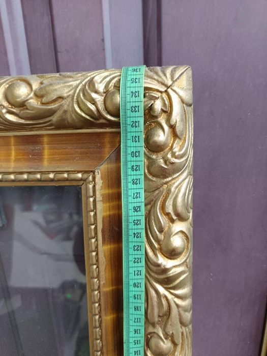 Stara vintage duża Złota ornamentowana rama z szkłem na obraz