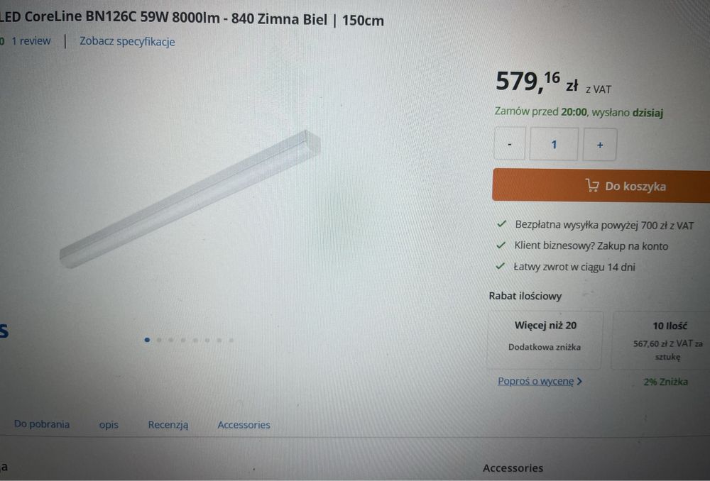 Belka/Oprawa Philips LED CoreLine Batten BN126C z akumulatorami - 2SZT