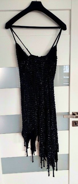 Sukienka sylwester mała czarna koraliki cekiny zara 36 38 S M