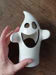 Jesienny lampion biały wesoły duch Halloween na tealight
