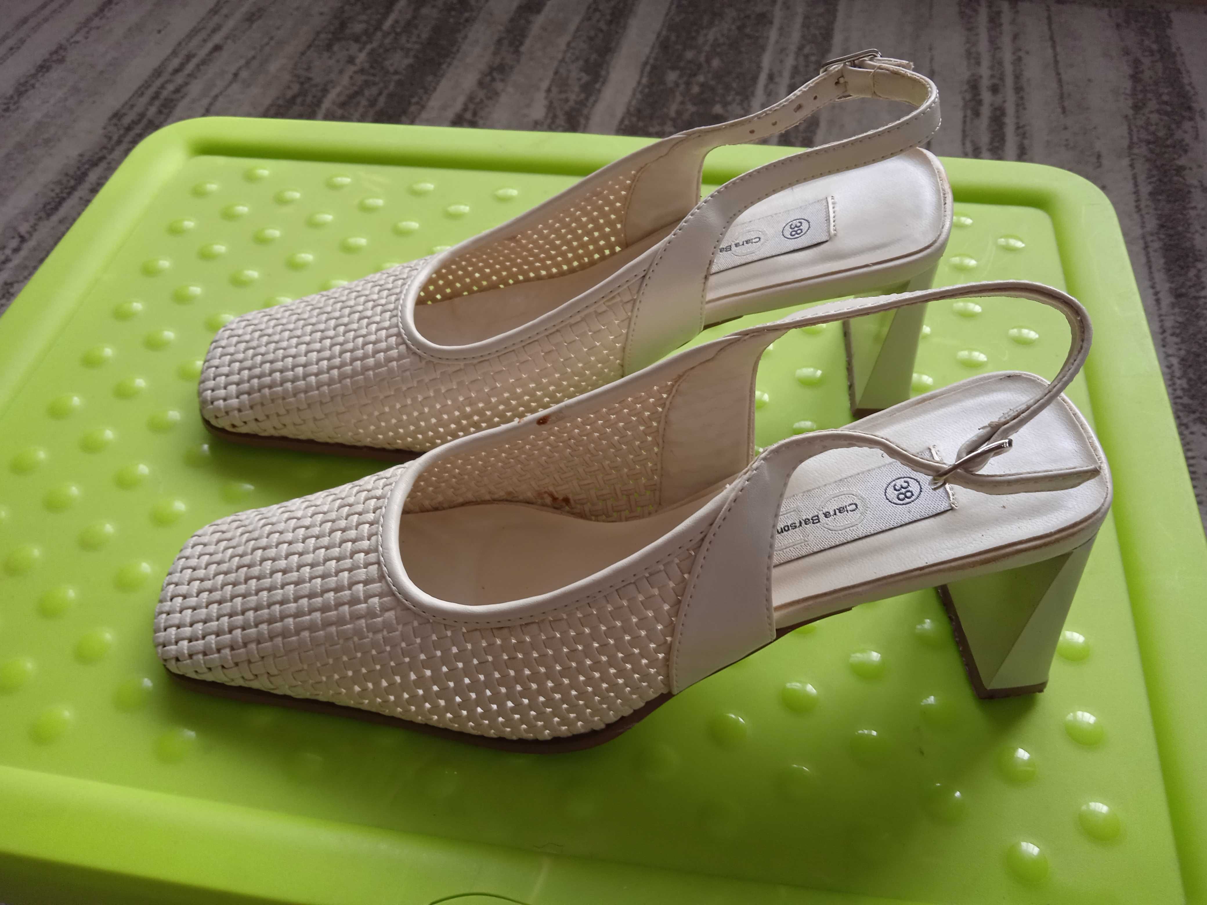 buty damskie letnie, obcas, odkryta pięta , r.38, beż