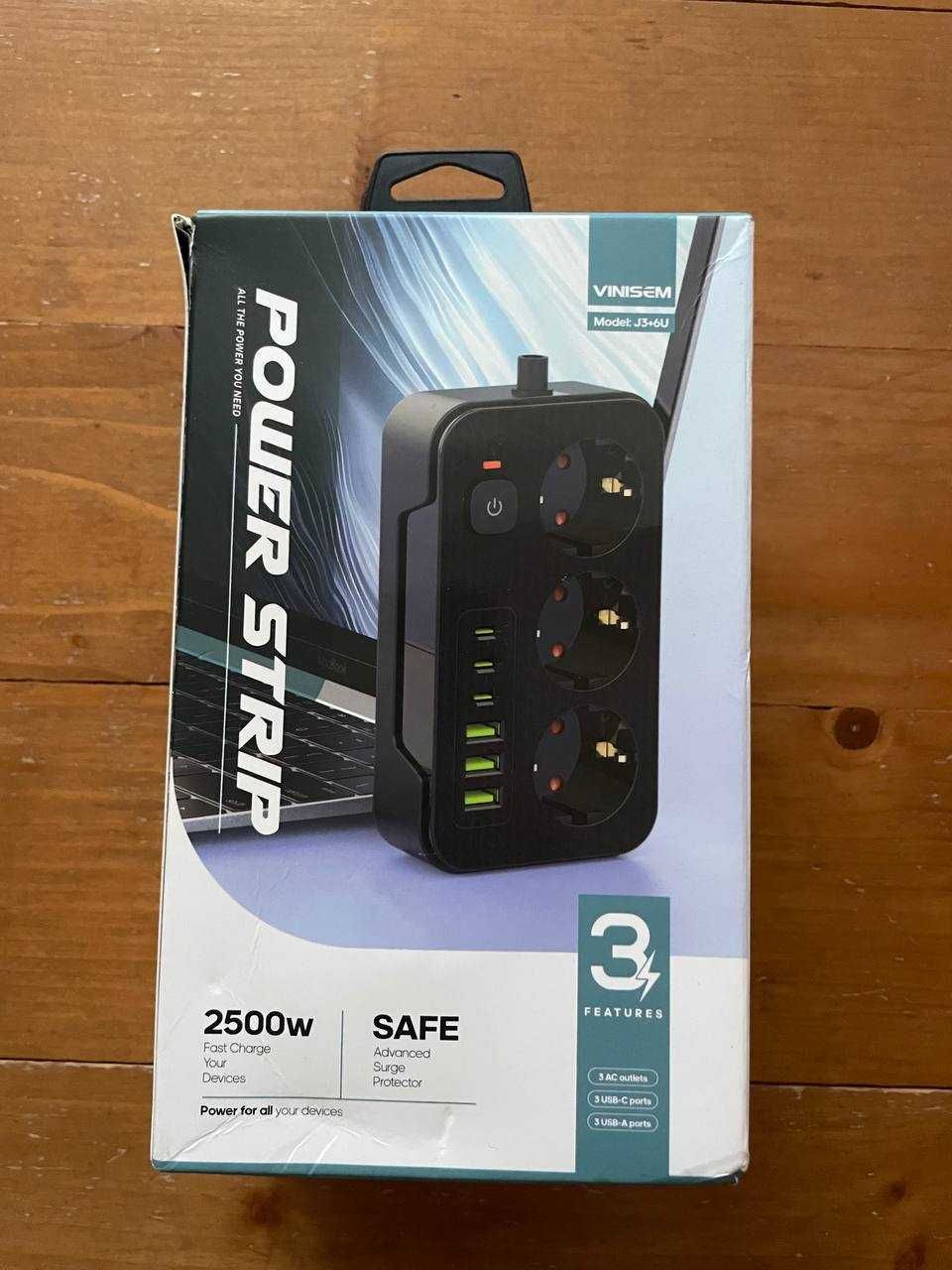 Подовжувач 9 гнізд USB A Tipe C 2500W