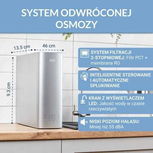 SYSTEM FILTRACJI WODY PITNEJ VIO 1200T z Led-kranem-Wydajność 3,1 l/m