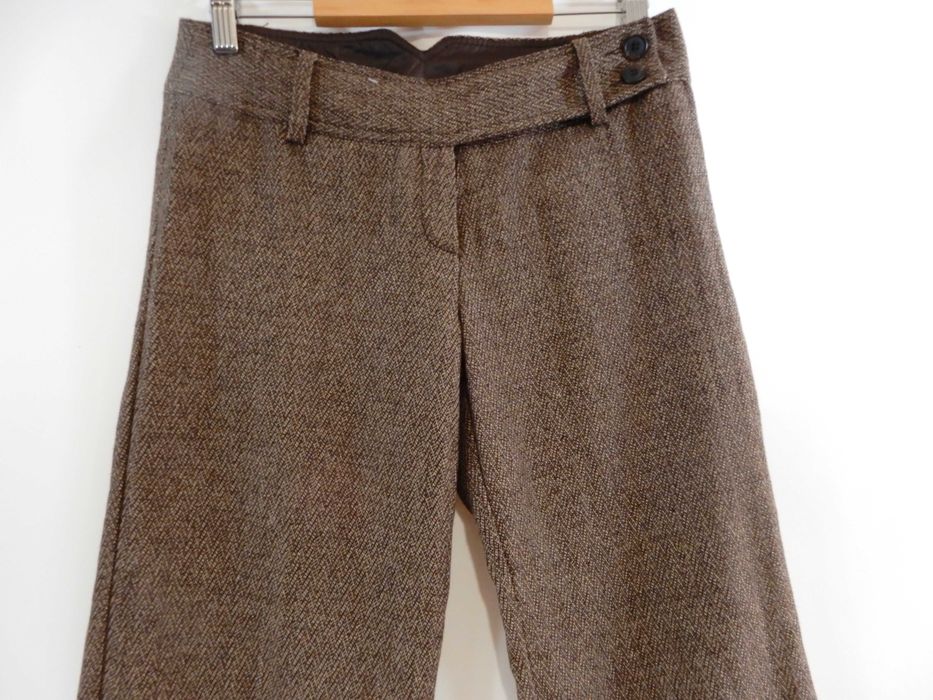Spodnie dzianinowe proste szeroka nogawka brązowe z wełną New Look 36