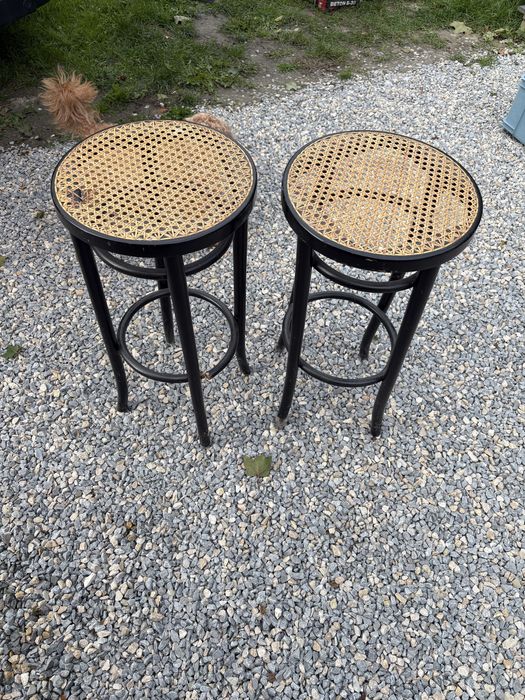 Vintage hokery. Drewno i rattan 2 szt.