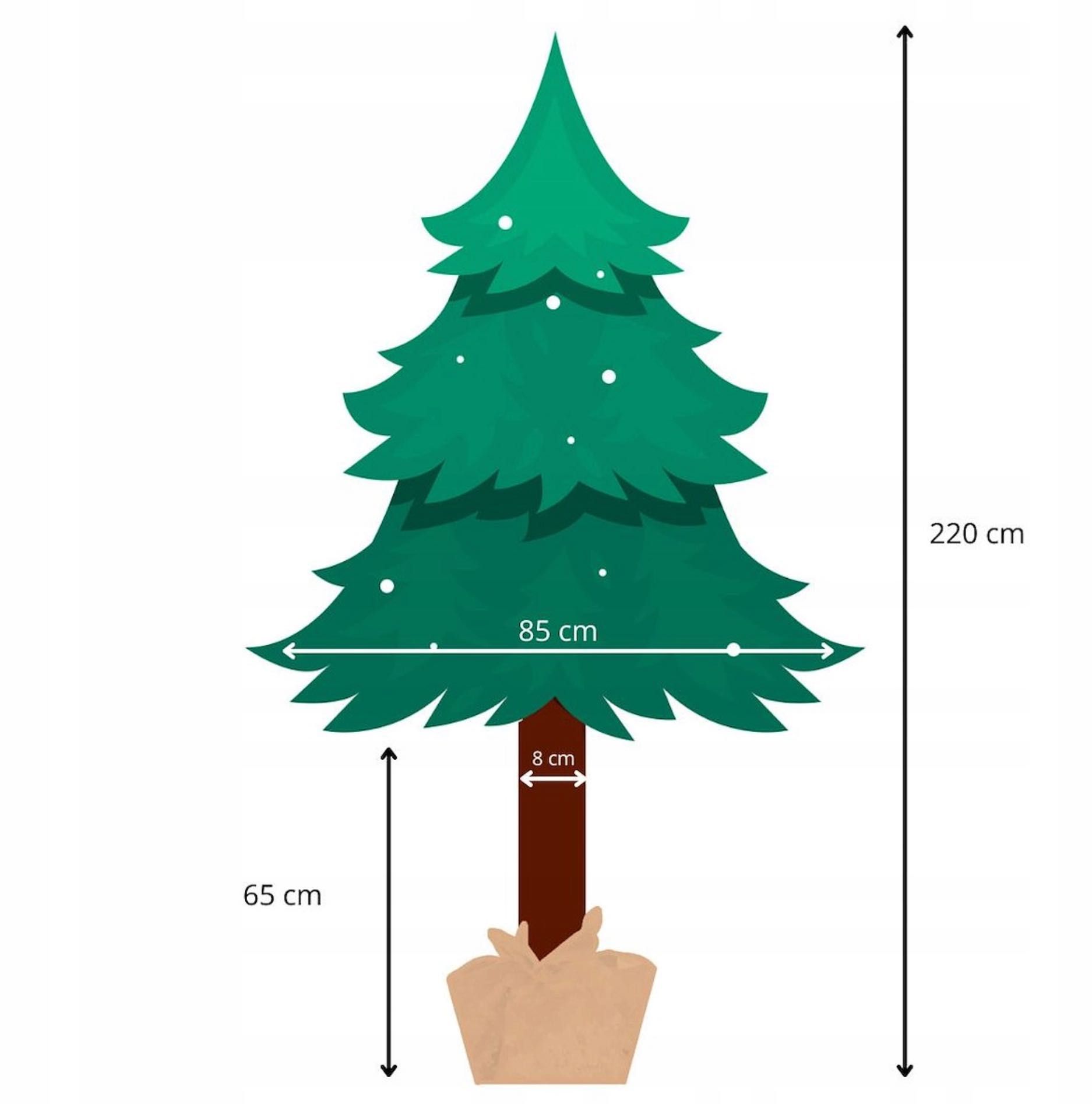 CHOINKA NA PNIU sztuczna gęsta 220 CM duża diamentowa ośnieżona