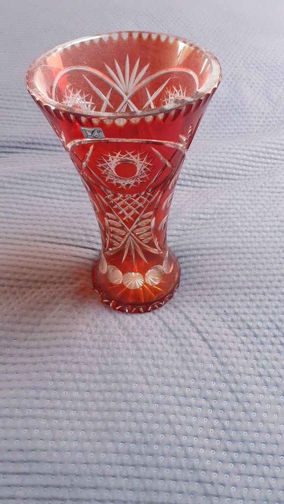 Rubinowy wazon kryształ, PRL,  antyk, okazja!