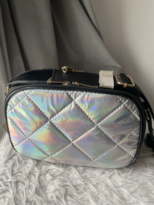 Nowa dwukomorowa srebrno-czarna torebka