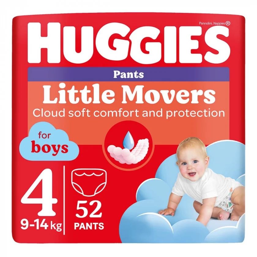 Підгузки-трусики Huggies Little Movers Boys, розмір 4 (9-14 кг), 52 шт