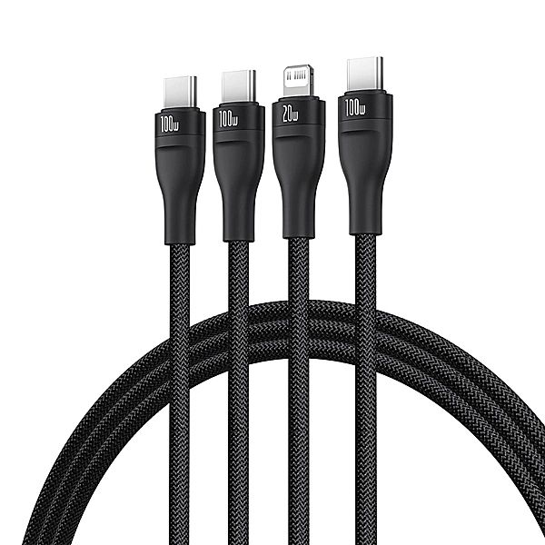 Kabel 3w1 Baseus Flash Series 3/100W USB-C - USB-C+USB-C+Lightning 1,5