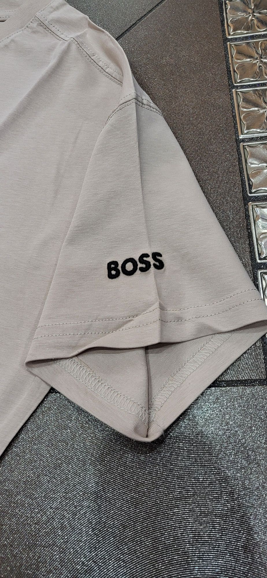 Beżowa koszulka męska bawełna premium logo Boss XL