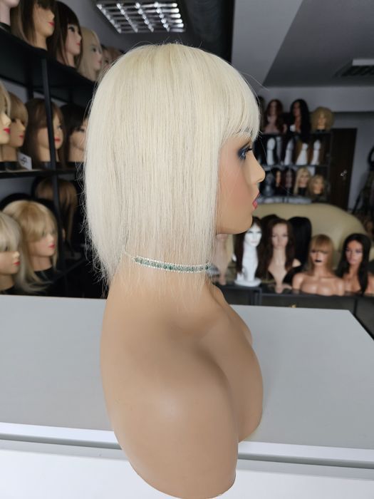 Tupet topper z włosów naturalnych mini Asia z grzywką jasny blond