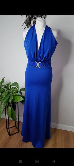 Niebieska granatowa elegancka suknia 34 36 s m
