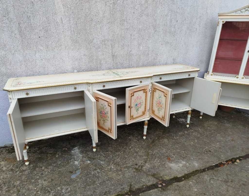Włoska jadalnia witryna komoda stół rozkładany 8 krzeseł VINTAGE