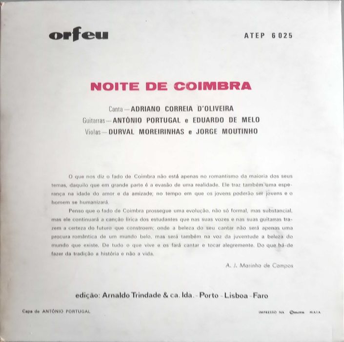 Adriano Correia de Oliveira - - - - - Noite de Coimbra - - - - - EP