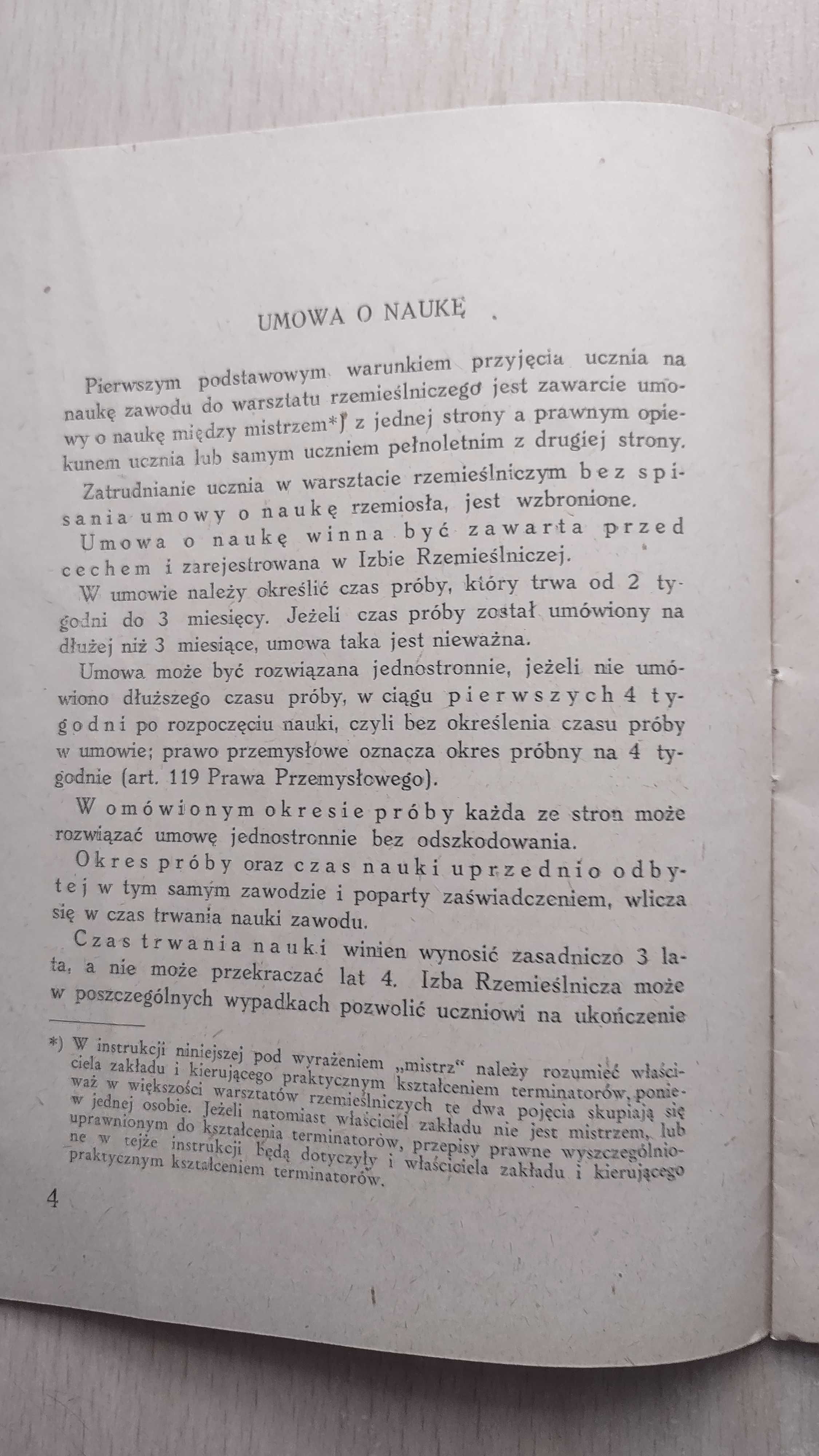 dokument -instrukcja dla mistrza i ucznia 1949r.