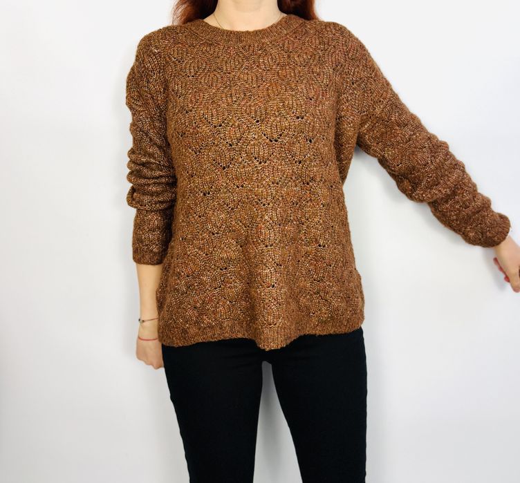 Rdzawy sweter o ażurowym splocie M 38 Fat Face