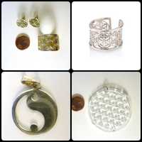 Anel, brincos e pendende Flor da vida + pendente yin-yang em Prata