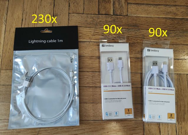 Pakiet kabli USB C kable Lightning iPhone Samsung Xiaomi Huawei 410szt