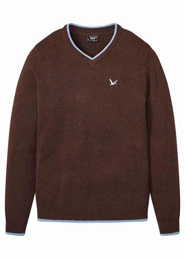 B.P.C sweter męski czekoladowo-niebieski w serek L.