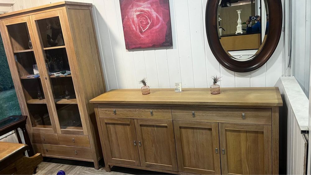 Komoda witryna dębowa bielona