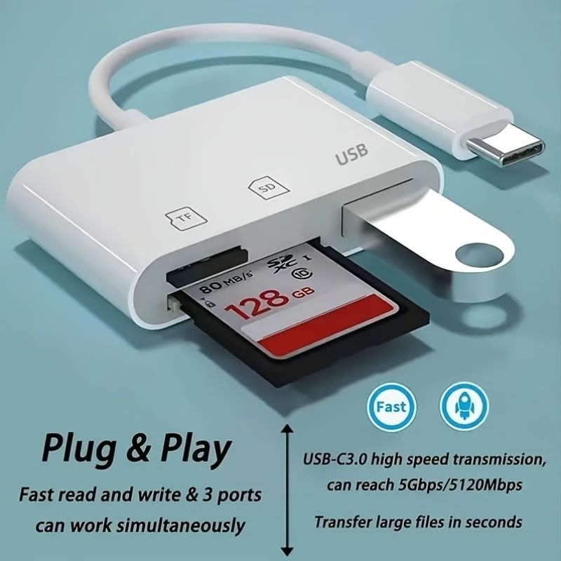 Adapter czytnik kart pamięci 3w1 typ C Tf Cf SD USB-C