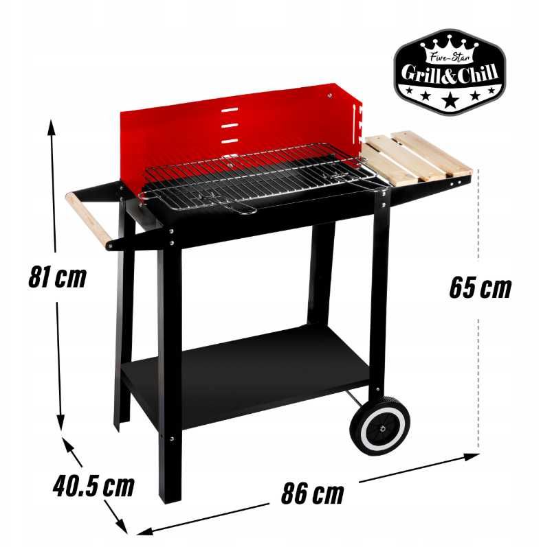 grill węglowy ogrodowy na kołach, półki, grill na brykiet bbq grill