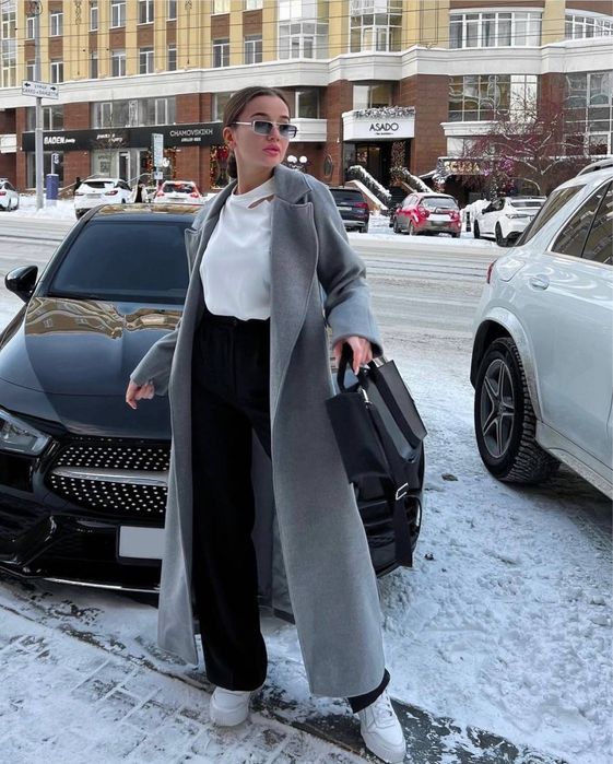 Сіре пальто утеплене тепле на підкладці бершка зара