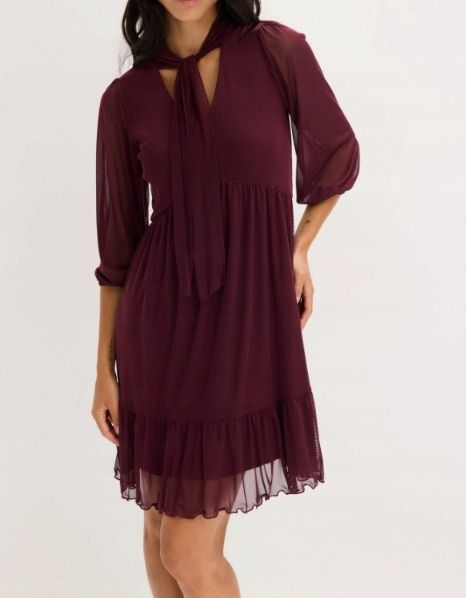 B.P.C sukienka bordowa z siateczki z krawatką 44/46.