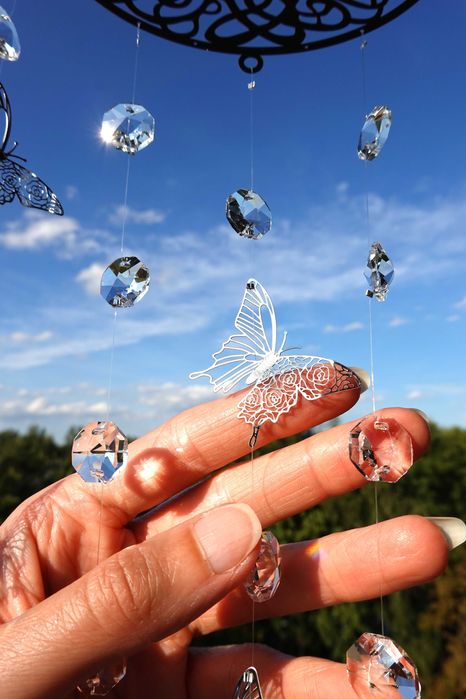 Łapacz Snów Słońca DRZEWKO SZCZĘŚCIA ZAWIESZKA z Motylami Bezbarwna