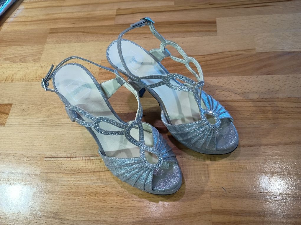 Sole diva srebrne buty platforma szpilka obcasy sylwester 36 37