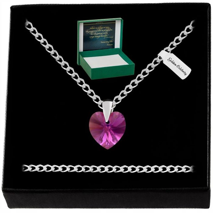 Srebrny Łańcuszek Serduszko Swarovski 925 Naszyjnik Zawieszka Dla Teśc