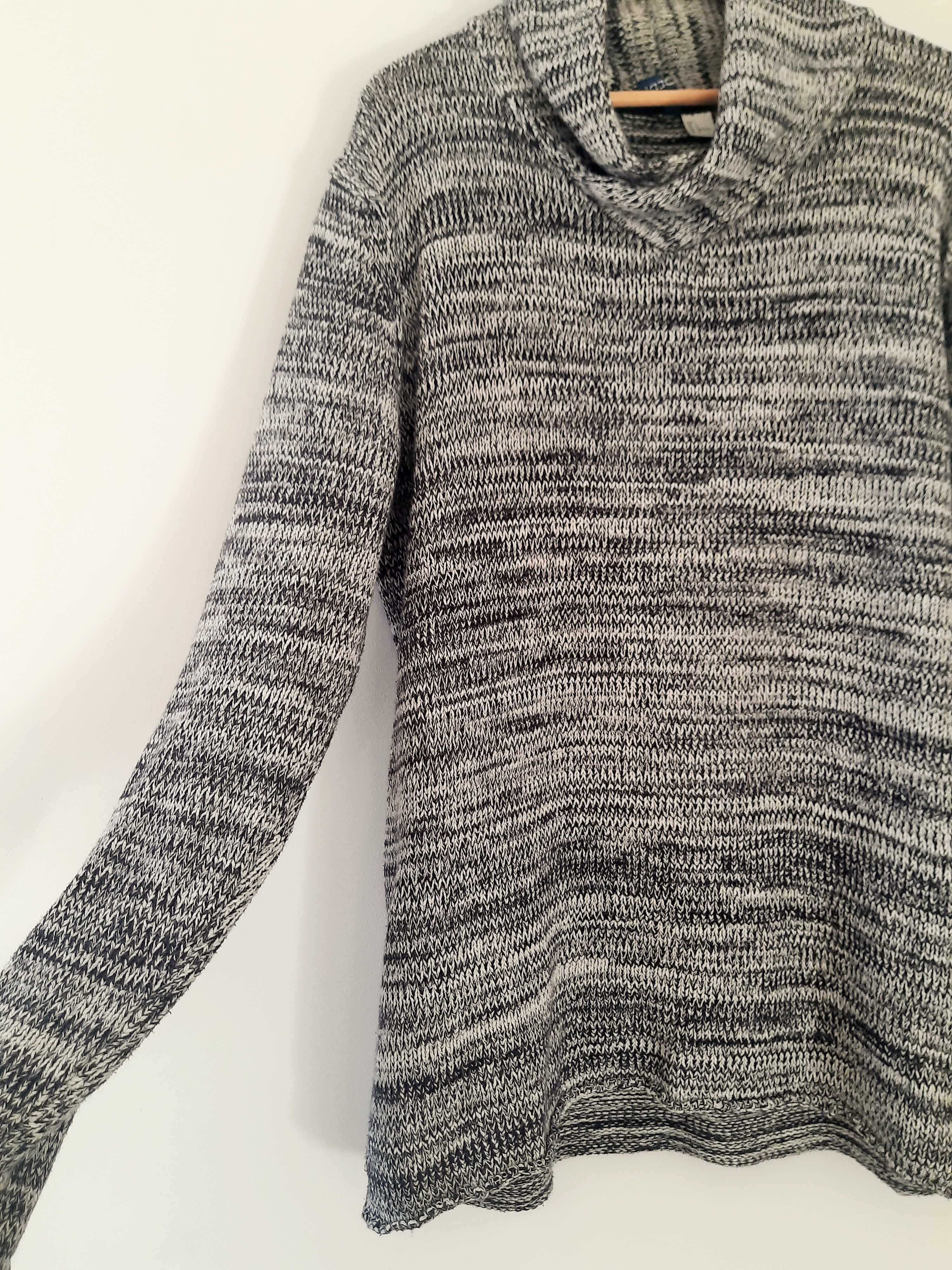 Wiosenny sweter, jumper, rozm L/XL, granat, biały, h&m, golf