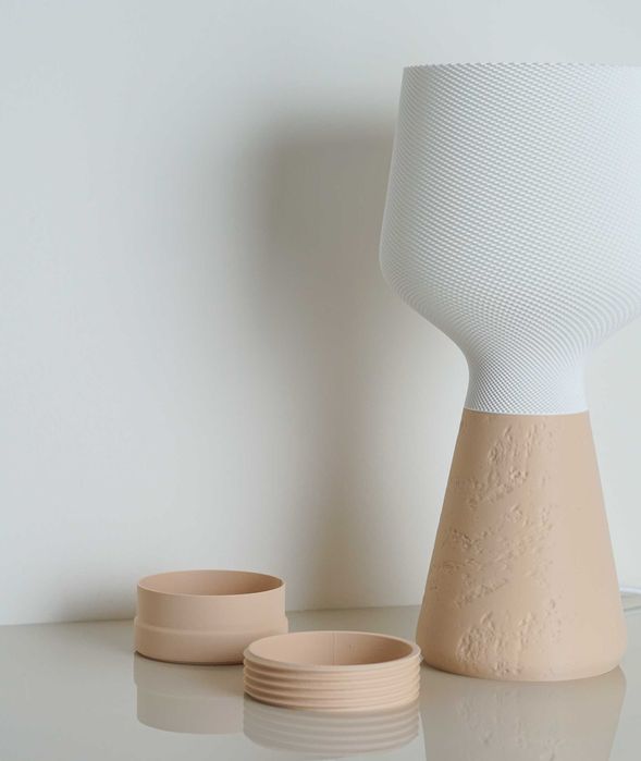 Lampa stołowa CALIZ M - gładki beż/biały - polska produkcja