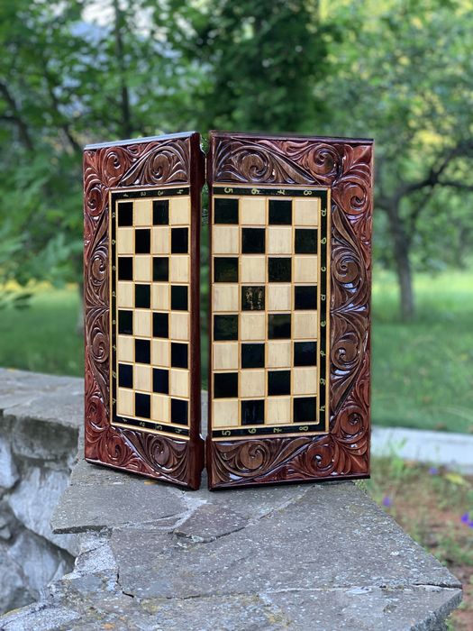 Шахи нарди набір 3в1 ручна робота деревина подарунок різьба  опигінал