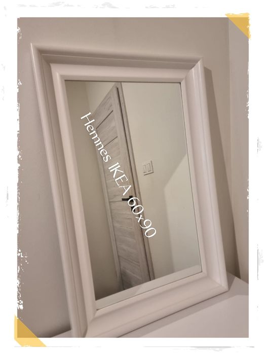 Lustro Ikea Hemnes, drewniana rama, białe