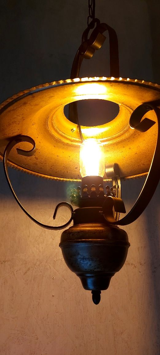 Lampa vintage sufitowa metal mosiądz żyrandol
